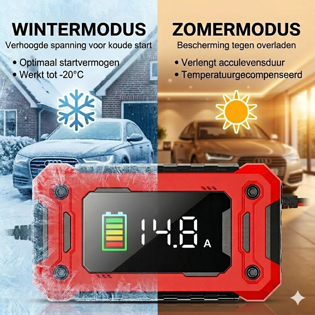 Slimme 12V Acculader 15A  Snel Opladen voor Auto, Motor & Camper