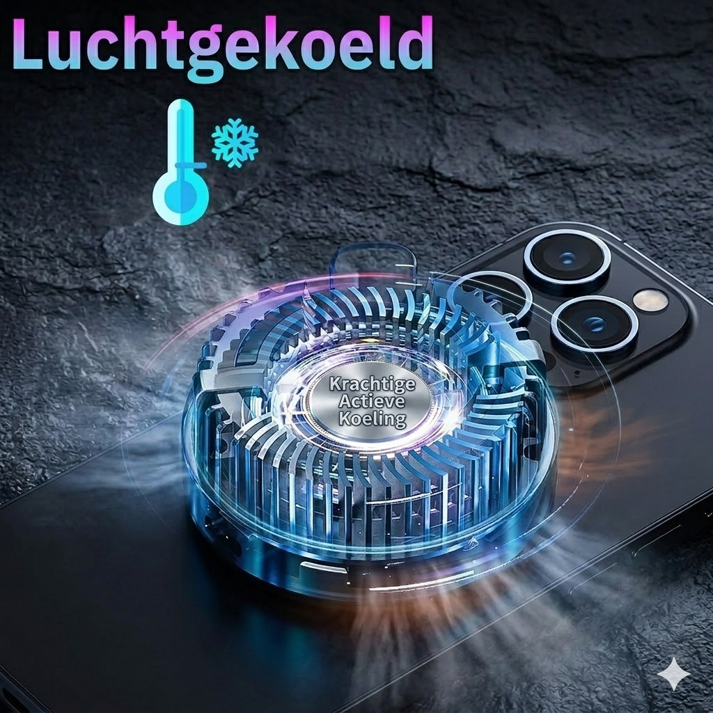 Draadloze Telefoonhouder Auto met Koeling– 15W Snelladen  – iPhone MagSafe & Android (Samsung/Xiaomi/Pixel)