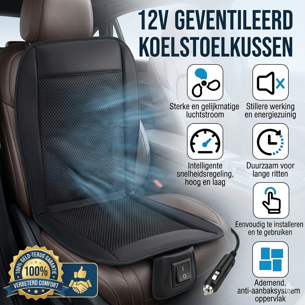 Koelstoelkussen Auto – Nooit Meer Zweten in de Auto 12V Ventilatie
